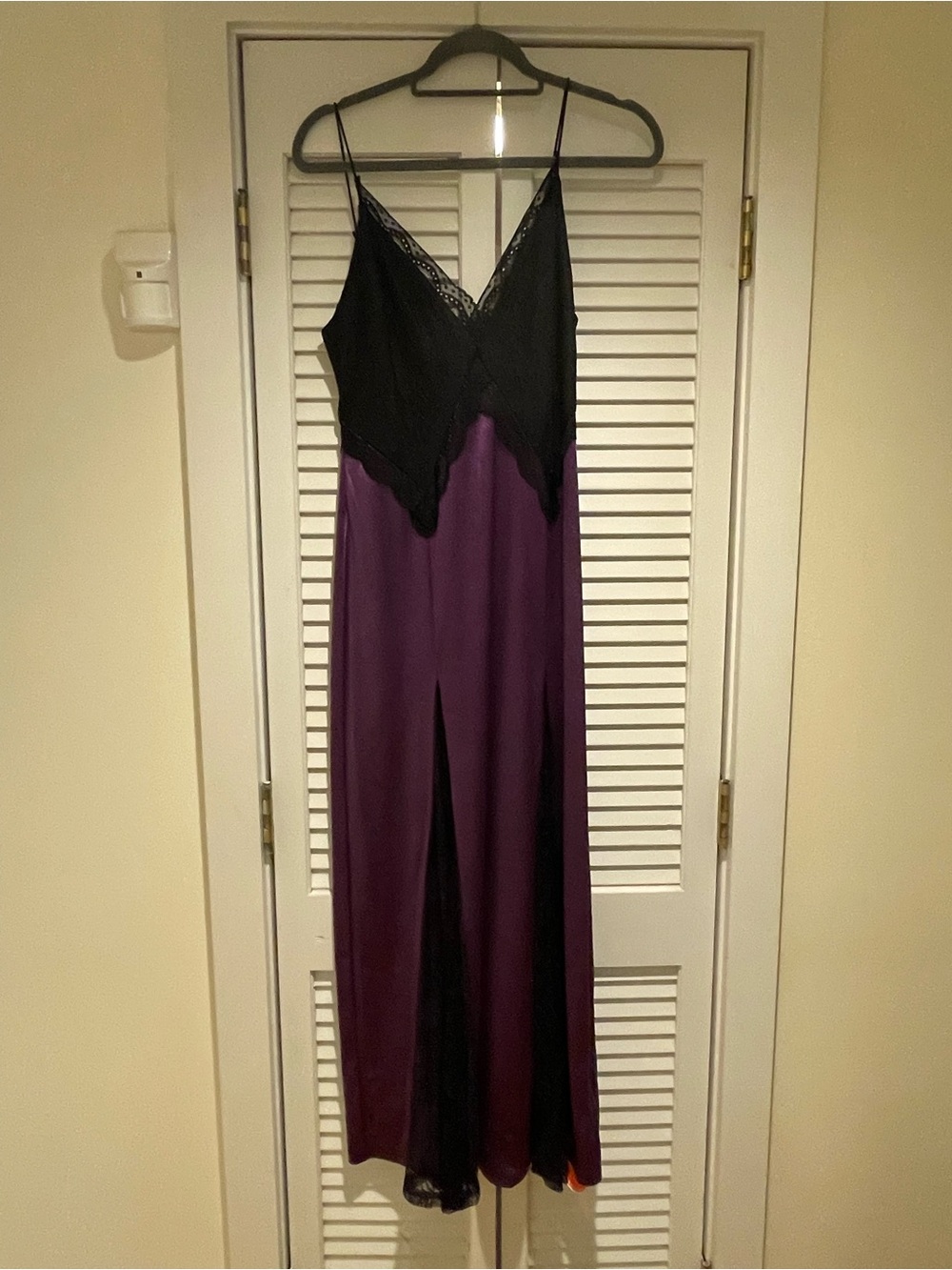 Cider Purple Satin Slip Dress with Black Tag Detail